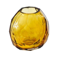 Vaso Decorativo Oval Cristal Facetado Âmbar Nobre