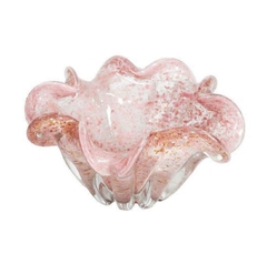 Vaso Murano Italiano Rosa Claro Pigmentos Borda em Curvas Luxo