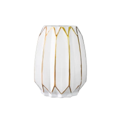 Vaso Cristal Branco Lapidado Filetes Prensado Ouro Ondulado - LUXdécor