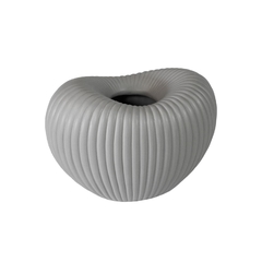 Vaso Ceramica Nobre Menor Cinza Ondulado Interior Oval