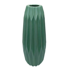Vaso Decorativo Medio Ceramica Verde Relevos Classicos Impecavel