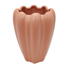 Vaso Ceramica Menor Salmão Ondulados Classicos Fino Acabamento