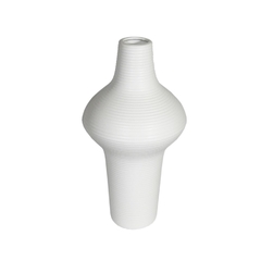 Vaso Moderno Ceramica Nobre Branco Relevo Horizontal Ovalado