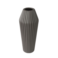 Vaso Ceramica Cinza Escuro Todo Ondulado Vertical