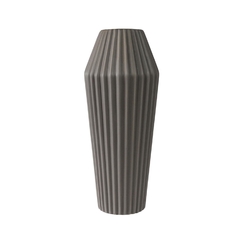 Vaso Ceramica Cinza Escuro Todo Ondulado Vertical na internet