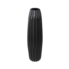 Vaso Alto Ceramica Relevos Preto Redondo Contemporaneo