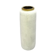 Vaso Decorativo 40x15cm Ceramica Branco E Dourado