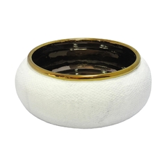 Vaso Decorativo Ceramica Branco Borda Dourado Impecavel