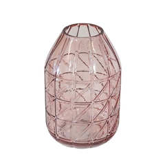 Vaso Cristal Lapidado Menor Geométrico Rosa Alta Decoração