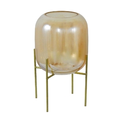 Castiçal Cristal Ambar 20cm Suporte Metal Dourado na internet