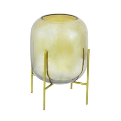 Castiçal Cristal Metálico 20cm C Suporte Em Metal Dourado