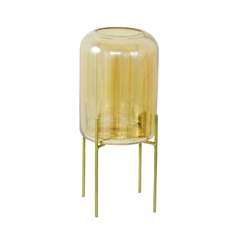 Castiçal Cristal Ambar 23cm Com Suporte Metal Dourado