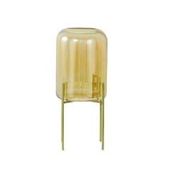 Castiçal Cristal Ambar 23cm Com Suporte Metal Dourado na internet