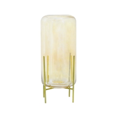 Castiçal Cristal Deisgn Ambar Com Suporte Metal Dourado na internet