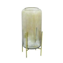 Castiçal Cristal Deisgn Metálico Com Suporte Metal Dourado