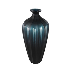 Vaso Decorativo 43cm Cristal Azul Ondulado Contemporaneo