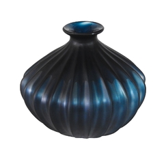 Vaso Cristal Azul Todo Ondulado Contemporaneo
