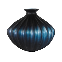 Vaso Cristal Azul Todo Ondulado Contemporaneo na internet