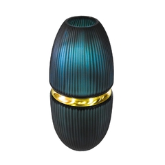 Vaso Contemporaneo Alto Cristal Azul Ouro Prensado Impecavel