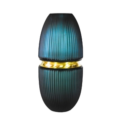 Vaso Contemporaneo Alto Cristal Azul Ouro Prensado Impecavel na internet