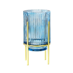 Castiçal Lapidado Azul 18cm Com Suporte Metal Dourado na internet