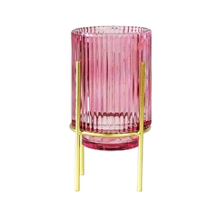 Castiçal Lapidado Rosa 18cm Com Suporte Metal Dourado na internet