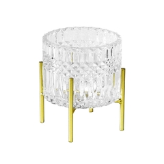 Imagem do Castiçal Lapidado Transp. Com Suporte Em Metal Dourado