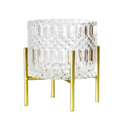 Castiçal Lapidado Transp. Com Suporte Em Metal Dourado - LUXdécor