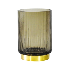 Castiçal Em Cristal Lap. Fumê 13cm Base Metal Dourado na internet