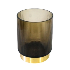Castiçal Cristal Verde 20cm Base Metal Dourado