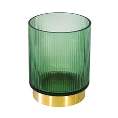 Castiçal Cristal Marrom 20cm Base Metal Dourado