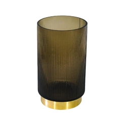Castiçal Cristal Marrom 26cm Base Metal Dourado
