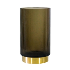 Castiçal Cristal Marrom 26cm Base Metal Dourado na internet