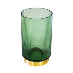 Castiçal Cristal Verde 26cm Base Metal Dourado