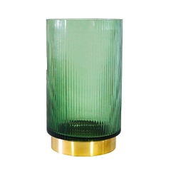 Castiçal Cristal Verde 26cm Base Metal Dourado na internet