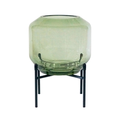Vaso Cristal Verde Menor Base Em Metal Preto Industrial na internet