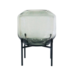 Vaso Cristal Cinza Menor Base Em Metal Preto Industrial na internet