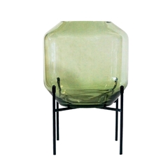 Vaso Cristal Verde Medio Base Em Metal Preto Industrial na internet
