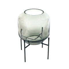 Vaso Cristal Cinza Medio Base Em Metal Preto Industrial