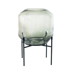 Vaso Cristal Cinza Medio Base Em Metal Preto Industrial na internet