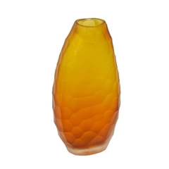 Vaso Decorativo Cristal Âmbar Design Lapidado Relevo