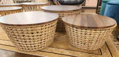 Mesas De Apoio Rattan Natural Fino Acabamento Trançado Tampo - comprar online