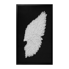 Quadro Preto Com Plumas Brancas Forma Asa Direito