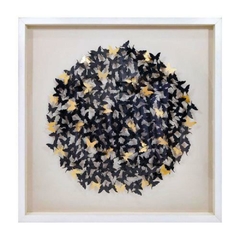 Quadro Decorativo Borboletas em Circulos Detalhes Dourado