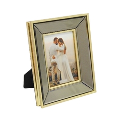 Porta Retrato De Parede 25x20 Espelhado Dourado Borda Dourad