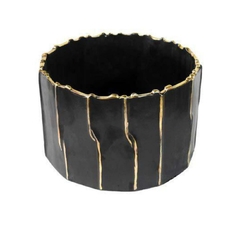 Vaso Cachepot Maior Dourado Porcelana Preto Redondo Luxo