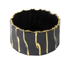 Vaso Cachepot Menor Dourado Porcelana Preto Redondo Luxo