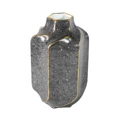 Vaso Porcelana Cinza Metalico Com Fios Dourado Moderno