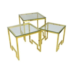 Conjunto Mesaninos Metal Dourado Contemporaneo Tampo Vidro