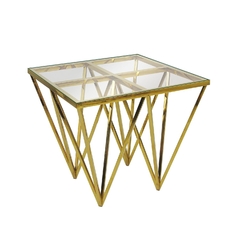 Mesa Auxiliar Metal Dourado Quadrado Moderna